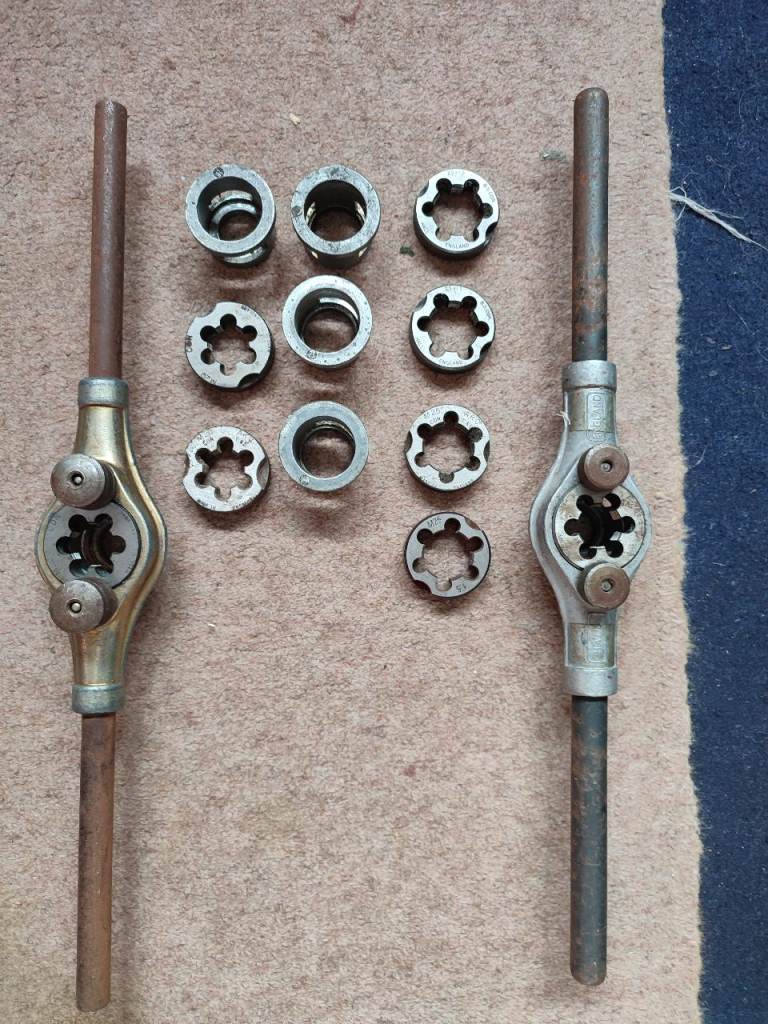Stocks and dies set for electrical conduit.