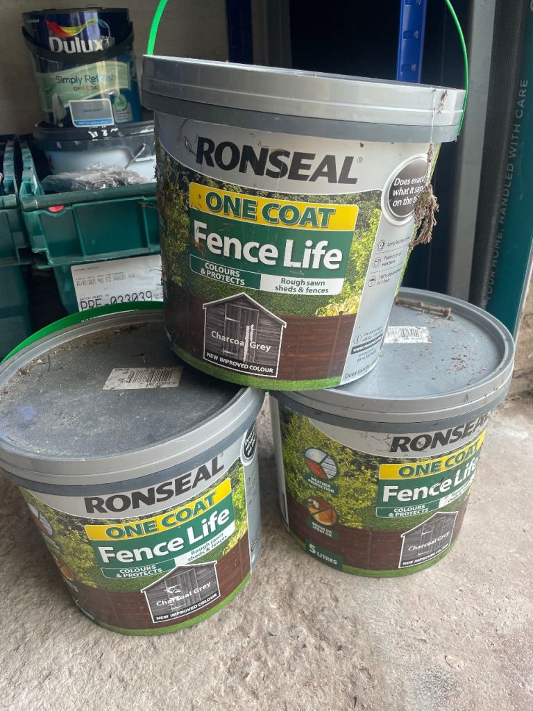 3 x Ronseal One Coat Fence Life - Charcoal Grey, 5L Tubs