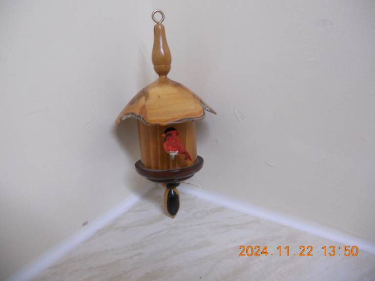 Wood Turned Ornamental Bird Boxes with Robins