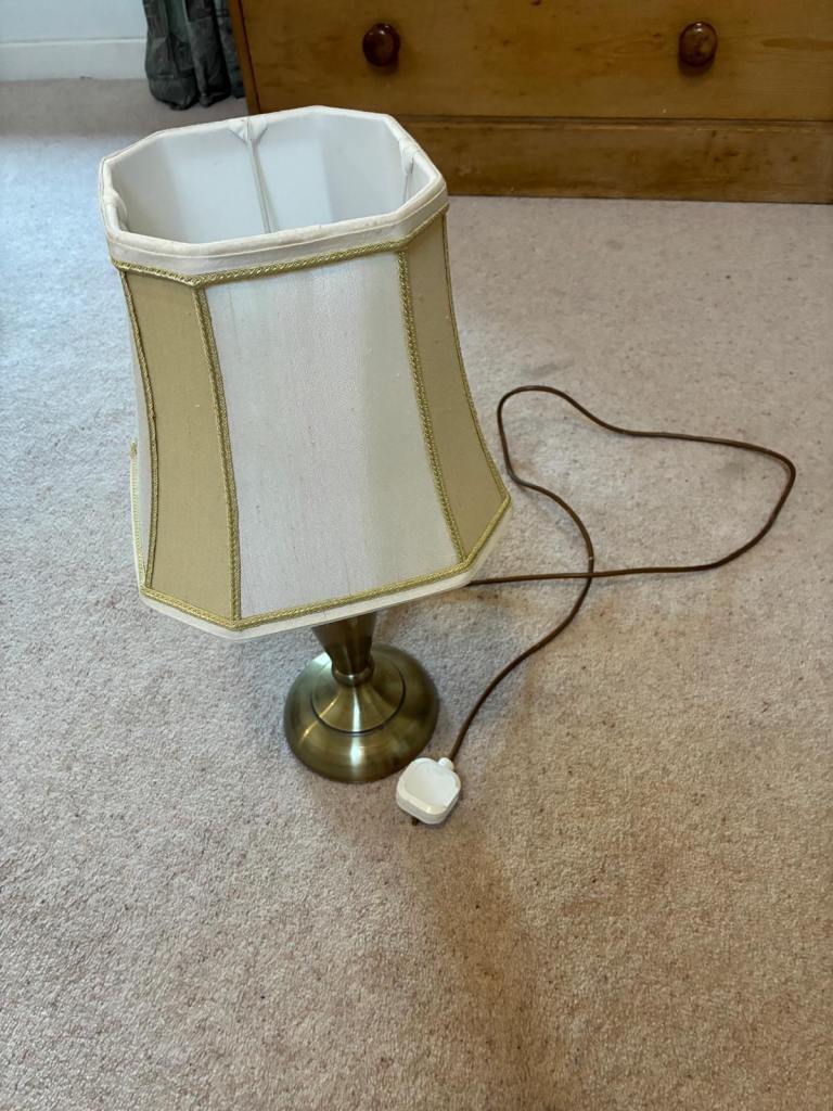 Small Brass Table Lamp with Cream and Gold Shade
