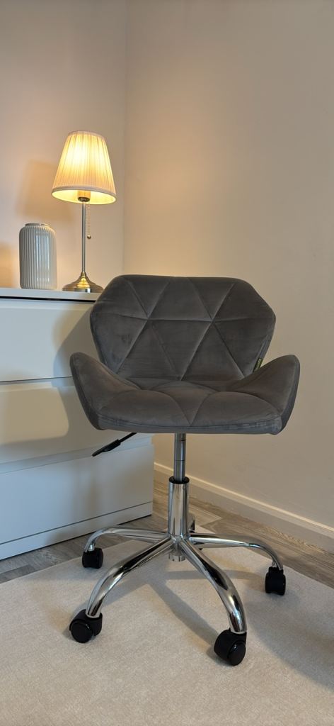Grey Velvet Swivel Office Chair with Wheels