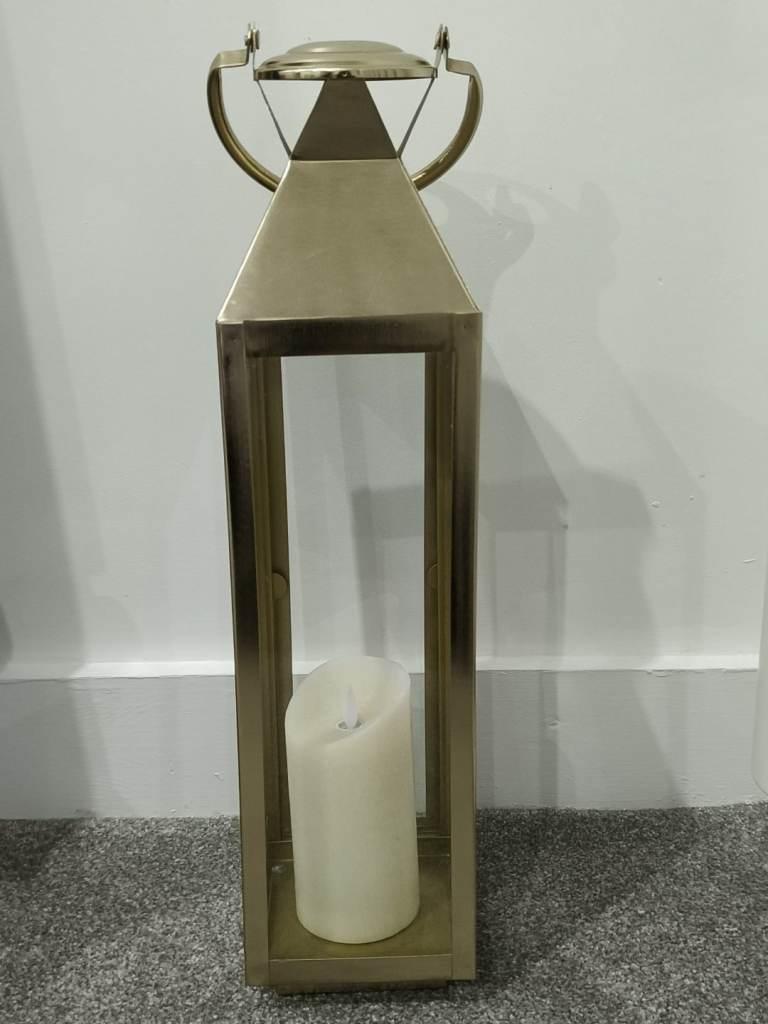 Elegant Gold Metal Lantern with LED Candle