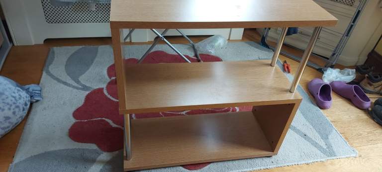Compact Wooden Table with Shelving – Good Condition