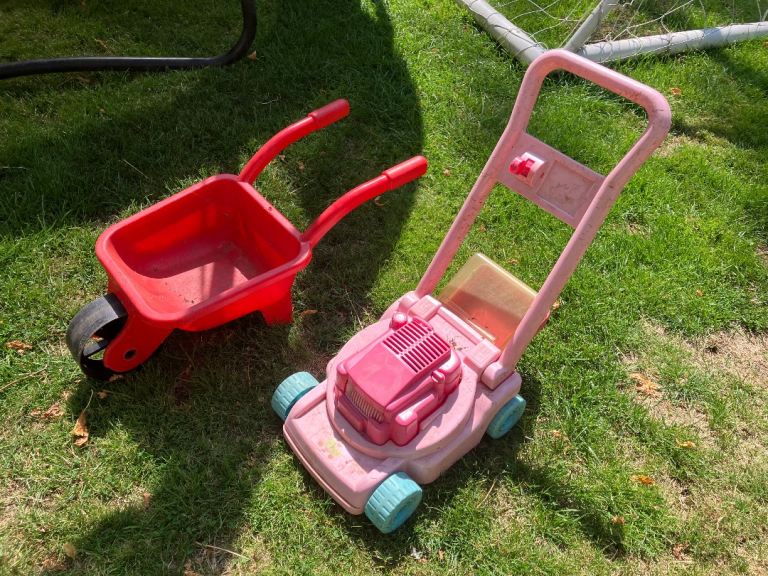 Kids' Toy Lawn Mower and Wheelbarrow