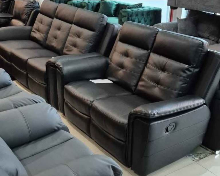 Black Leather Manual Recliner 3+2 Seater Sofa Set 