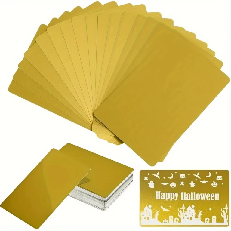 10pcs Gold Metal Business Card Blanks. Aluminum Laser Engraving Sheets for Cnc & Diy Crafting