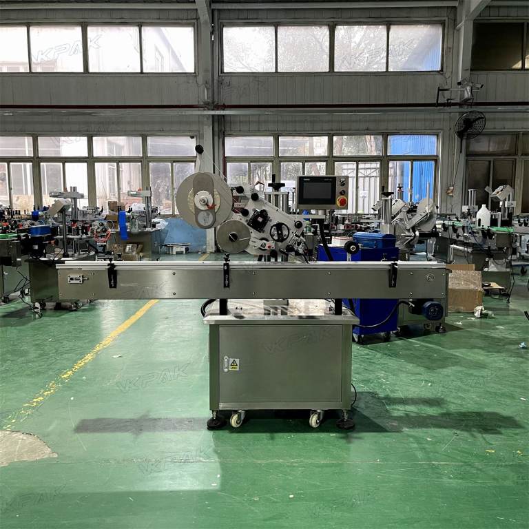 VK-FTL Automatic Flat Top Labeling Machine For Bottle Caps Stand-up Pouch Doypack Plastic Bags