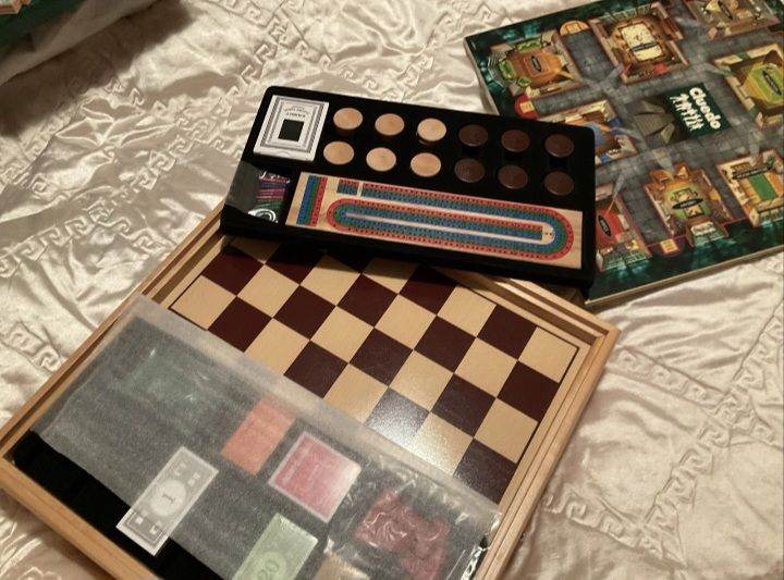 Monopoly and Cluedo Plus 5 Classic Games in a Wood Cabinet Board Game