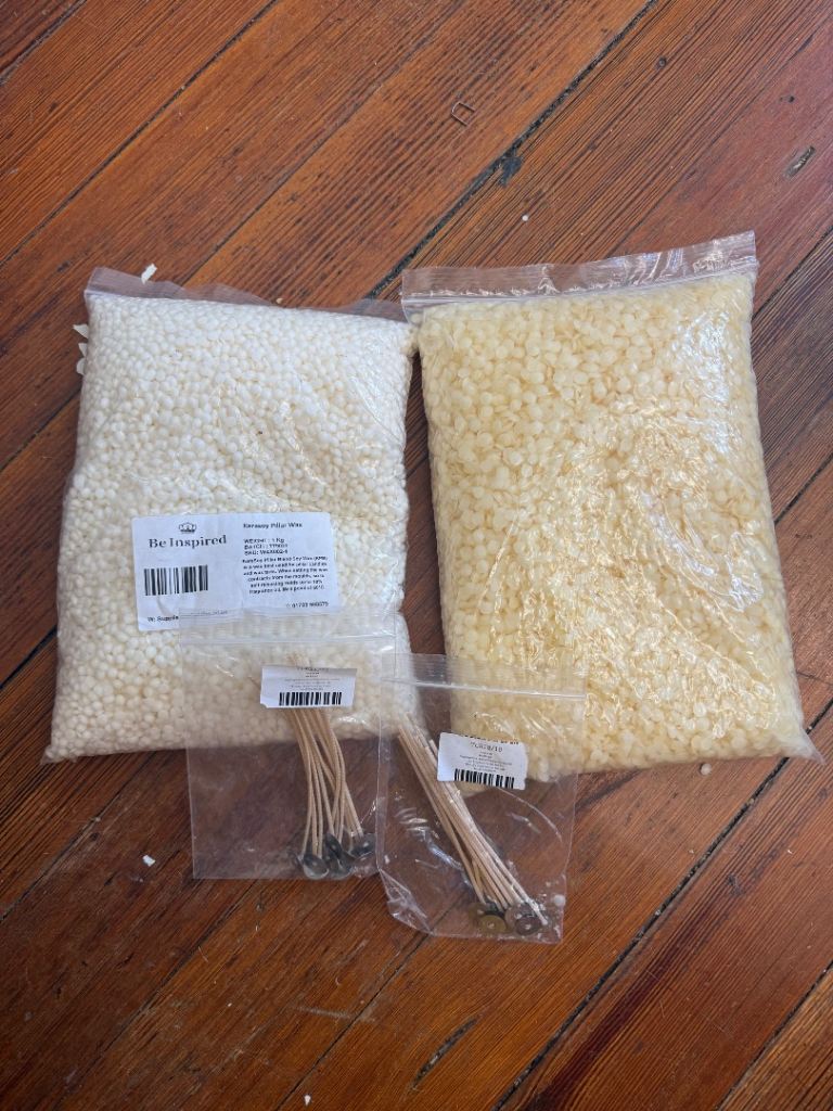 Candle making wax (soy and beeswax) and wicks