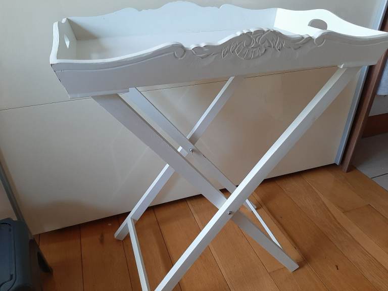 White Foldable Wooden Serving Tray Table
