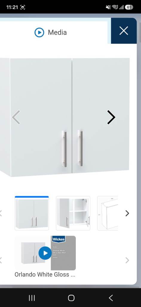 Wickes Orlando White Gloss 800mm Kitchen Wall Unit – Brand New