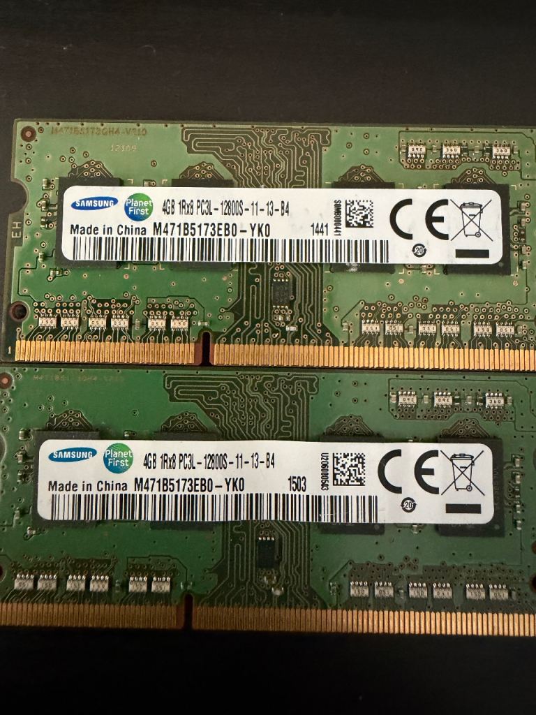 set of 2, 8GB in total Samsung 4GB DDR3L Laptop RAM Modules 