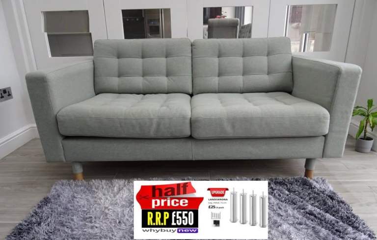 RRP:£499 IKEA LANDSKRONA GUNNARED GREEN TWO SEATER FABRIC SOFA LONDON DELIVERY (OFFICE CHESTERFIELD)