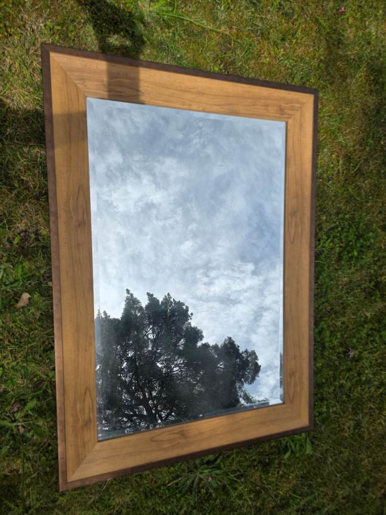 Pair of Oak Effect Wooden Framed Wall Mirrors – Good Condition