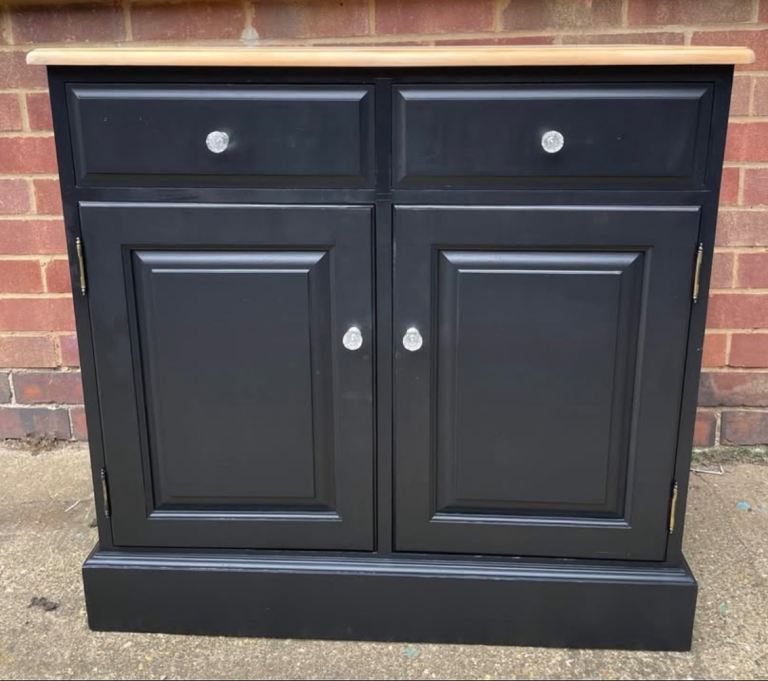Solid pine storage unit cupboard cabinets sideboard painted jet black upcycled reuse chic design