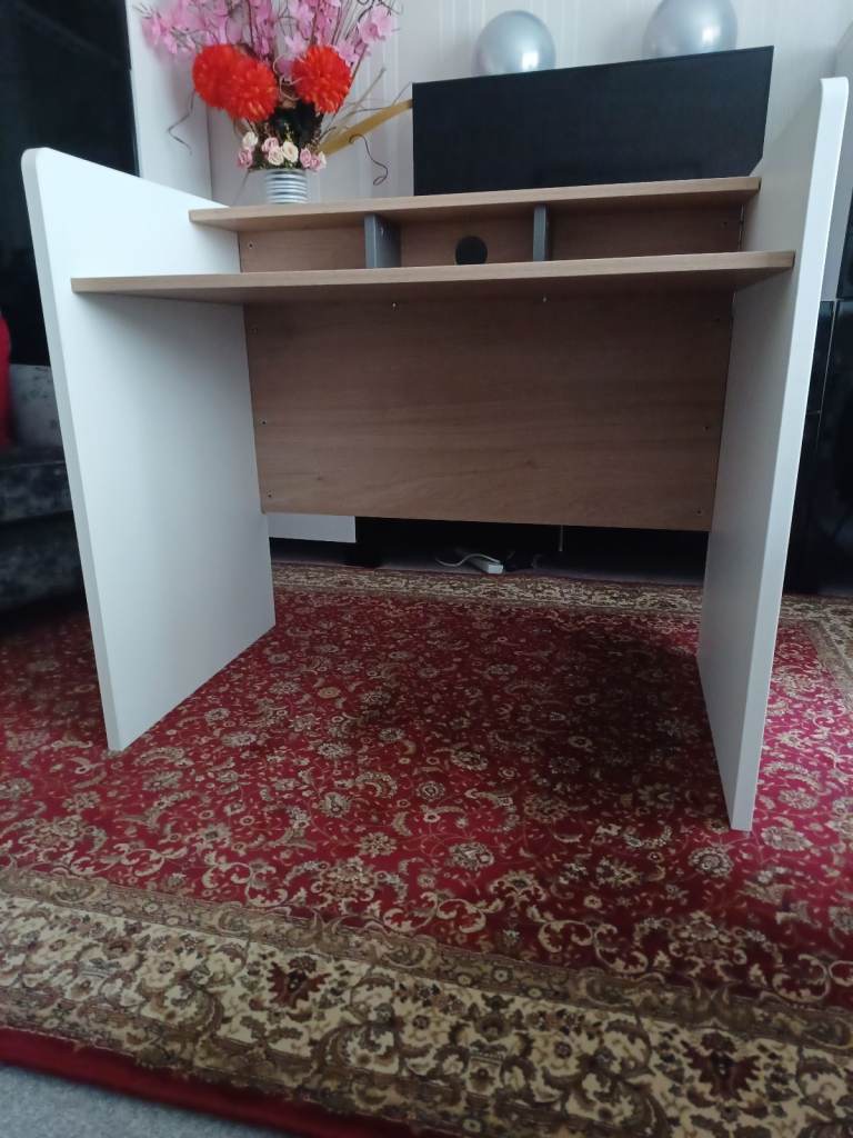 White and brown colour desk, sturdy, in excellent condition 