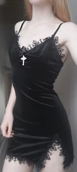 1pcs Dark Cross Black Mini Dress  Size S – Gothic Style | 🚚 Same-Day Dispatch 