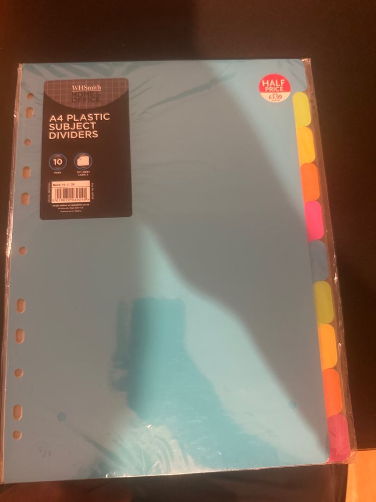 WHSmith A4 Plastic Subject Dividers - 10 Pack, New