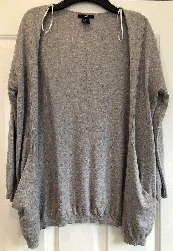 image for H&M long. fine-knit edge to edge cardigan, grey with flecks EUR XS VGC ONO