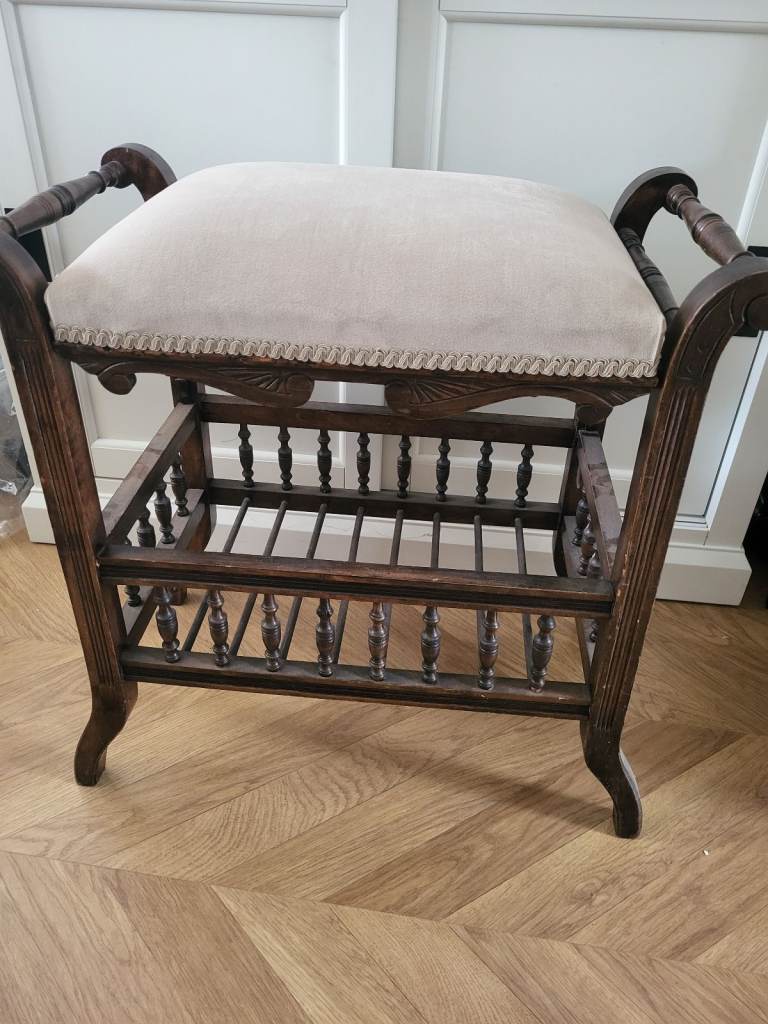 Antique piano stool dark wood 