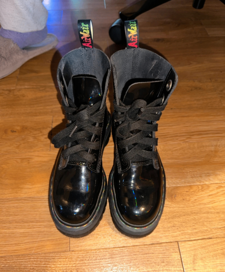 Dr Martens Molly rainbow patent boots