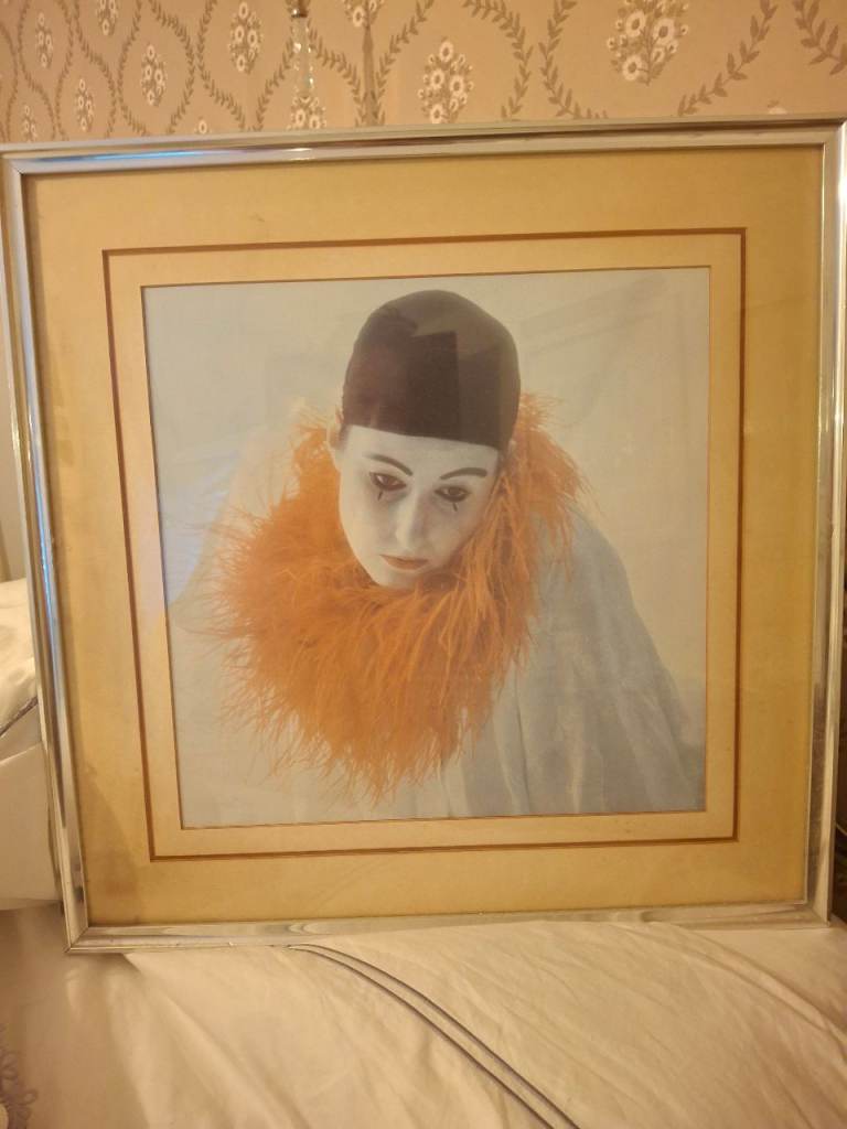 Sad Clown Print in Metal Frame - Good Condition