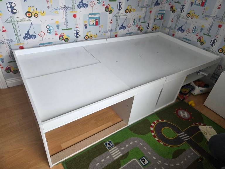 White Kids' Bed Frame with Storage - Good Condition