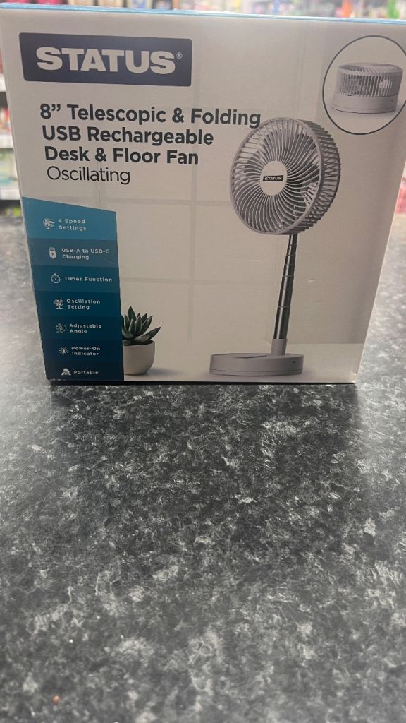 STATUS 8" Telescopic & Folding USB Rechargeable Desk & Floor Fan