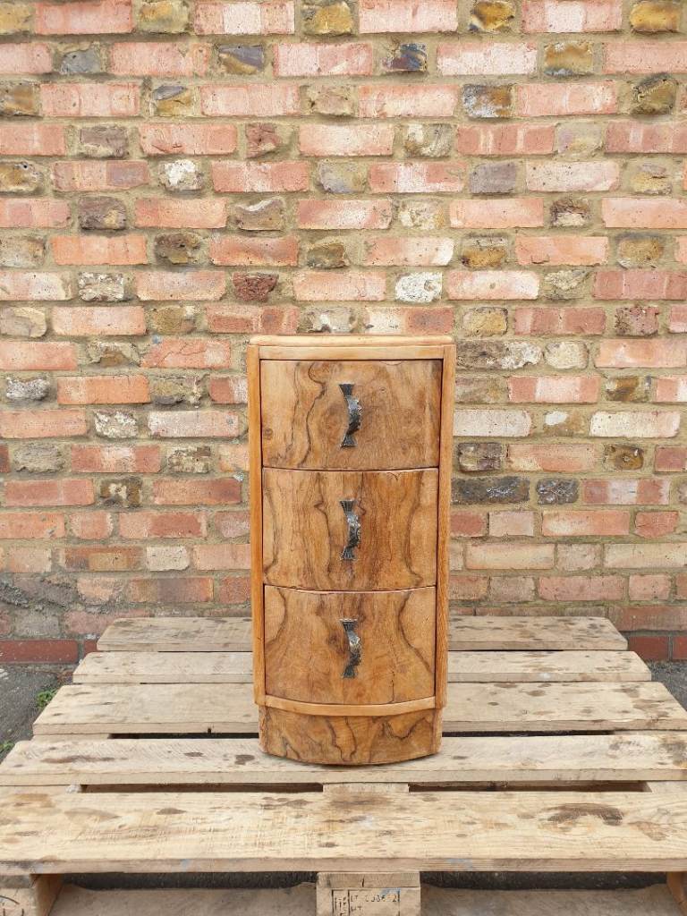 Vintage Art Deco Bedside Cabinet Night stand Chest of 3 Drawers