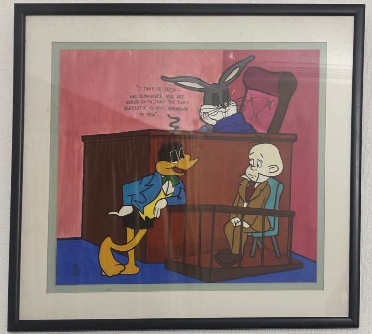 Hand-Painted Looney Tunes Courtroom Artwork – Dethpicable Courtroom - Large Framed Statement Piece