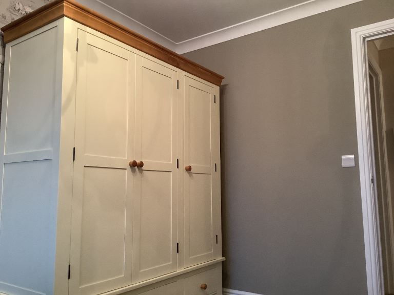 Solid Oak and cream triple wardrobe with drawers under