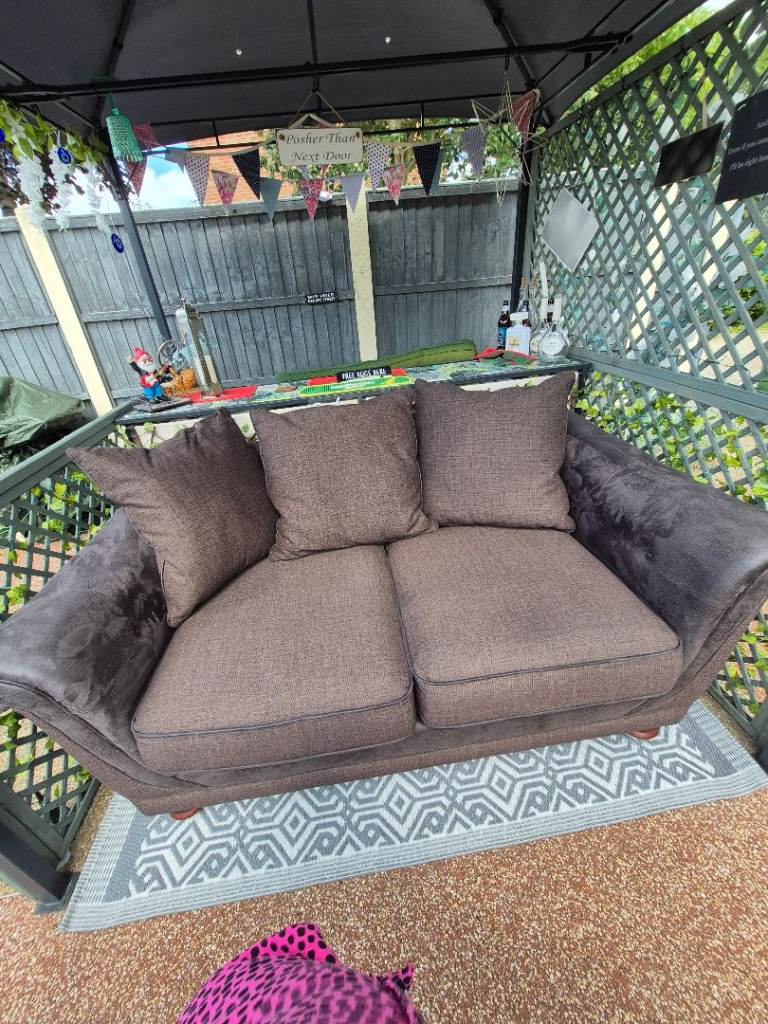 Two-Seater Brown Fabric Sofa – Good Condition