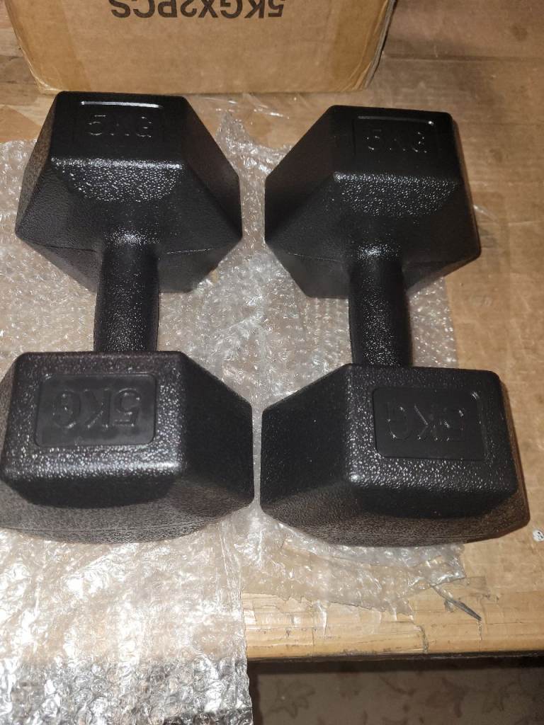 image for A new still boxed 5kg Dumbbell Set (Pair) - Hexagonal PVC Coated 