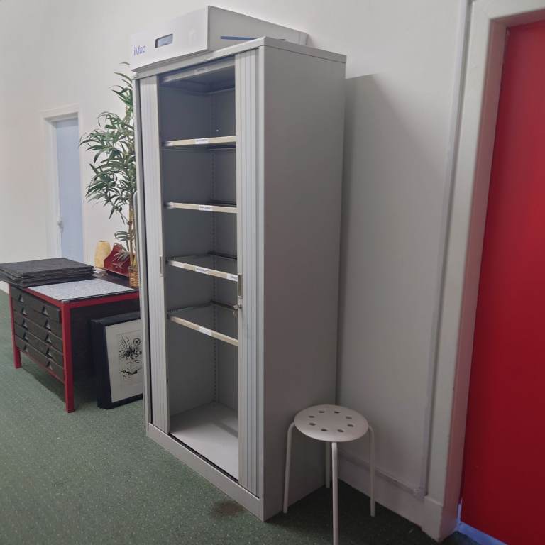 Metal Storage Cabinet with Roller Shutter Doors – Grey