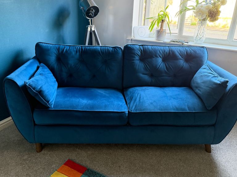 Lovely Teal Velvet Two-Seater and 3 seater  Sofa – Good Condition