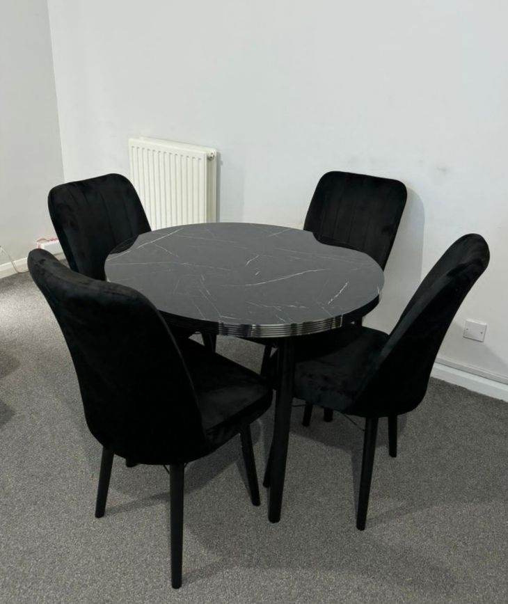 Luxury Black Round Dining Table Set with 4 Chairs – Brand New – UK Delivery Available