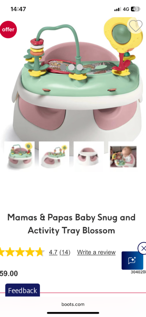 Mamas & Papas snug floor seat with activity tray 