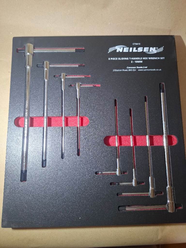 Neilsen 8pcs Long Sliding T-handle Allen Hex Key Wrench Set 2-10mm T Handle Keys
