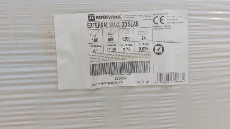 100mm Rockwool External Wall Dual Density Slab 600 x 1200 17.28sqm Pallet of 24