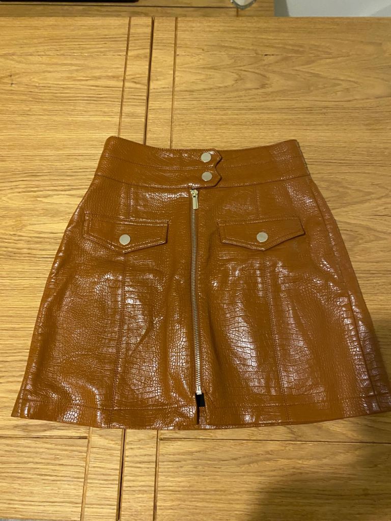 Brown Leather Look Skirt