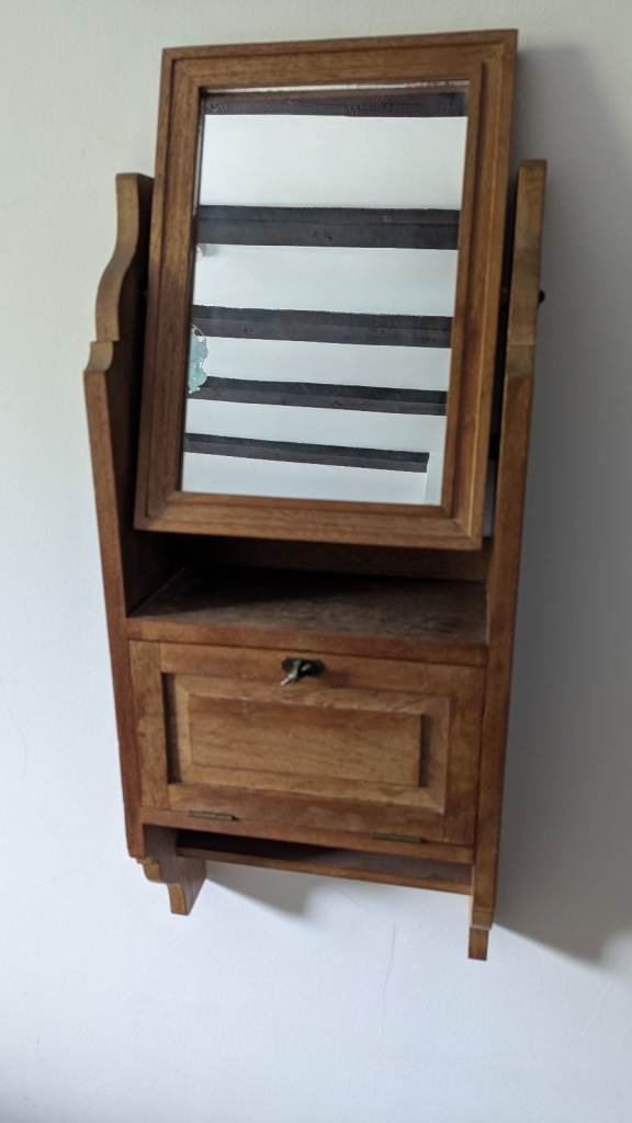 Teak wall unit with mirror : antique effect