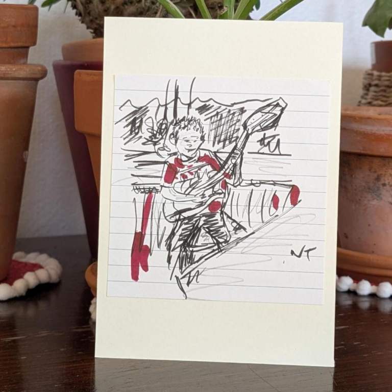 Hand Drawn Illustration Original Sketch Drawing 'Boy Playing His Guitar'   
