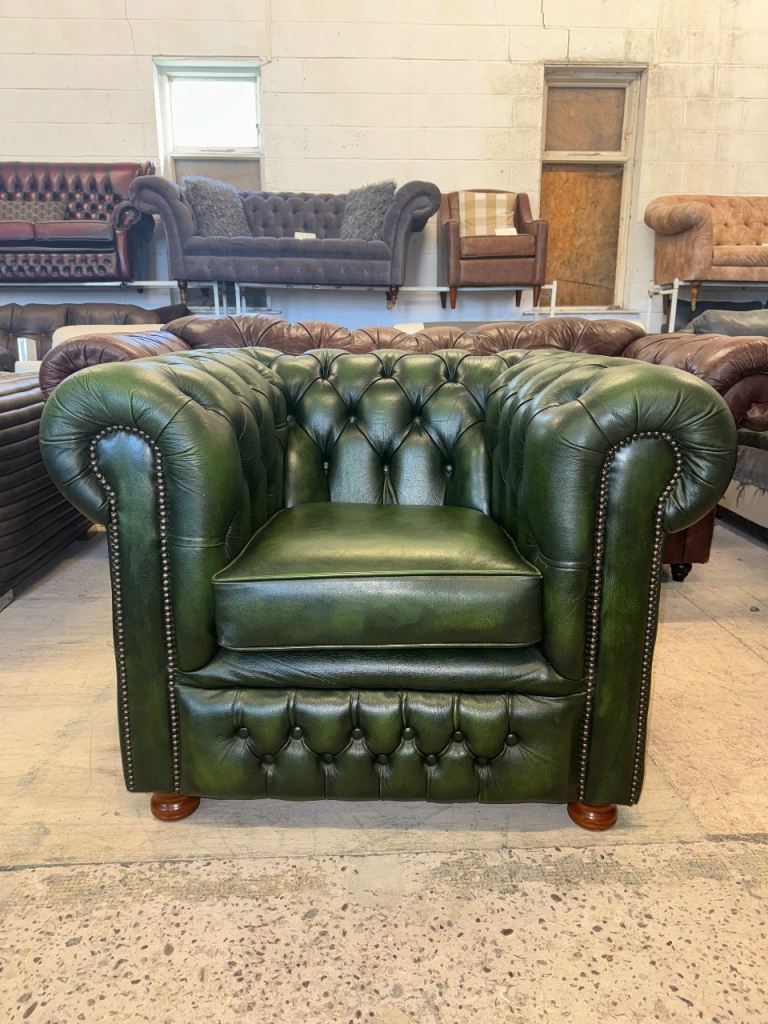 Chesterfield green real leather club chair