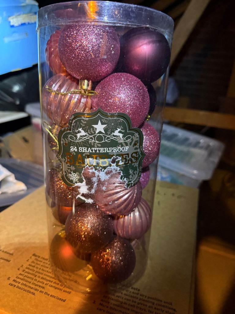 New 24 Shatterproof Christmas Baubles – Pink/Purple Mix