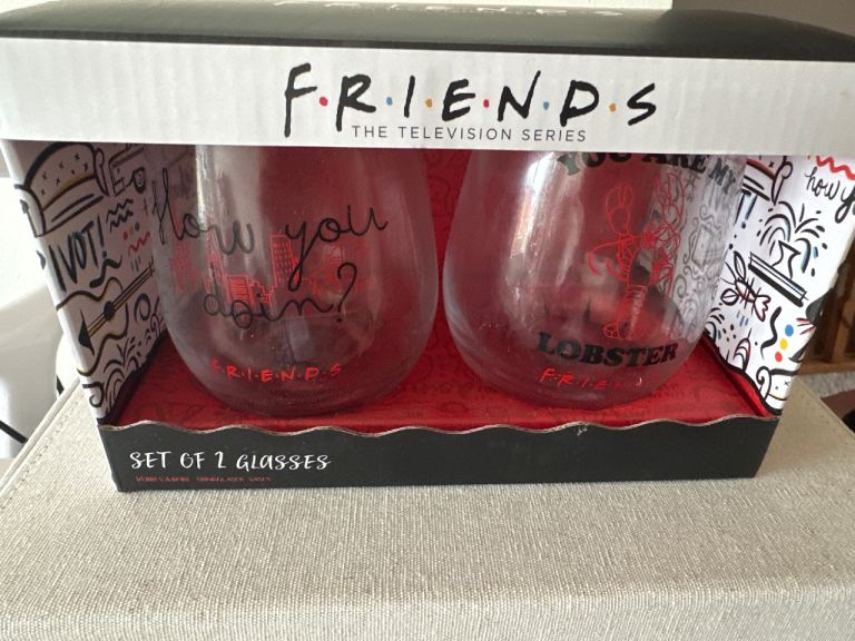 Friends TV Show Stemless Wine Glasses - Set of 2, New in Box