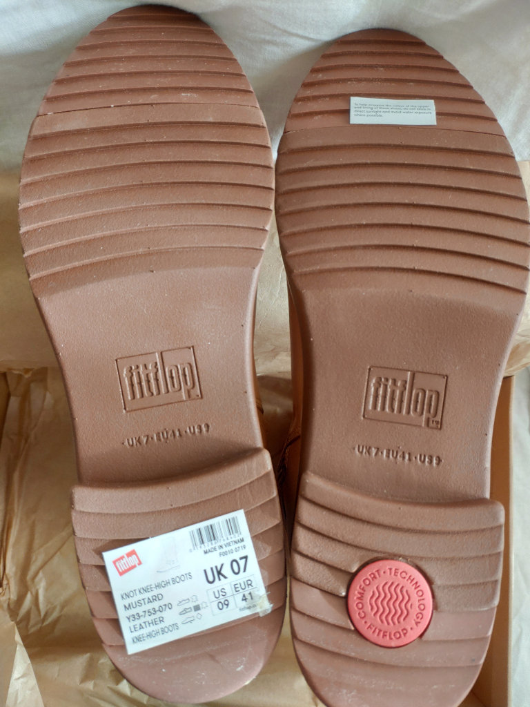 Ladies FitFlop size 7(UK) 41(EU) 09(US) mustard "Knot" zipped knee-high boots BNIB £45