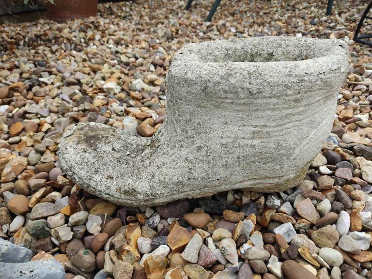 Heavy Stone/Concrete(?) Garden Planter/Pot in shape of Old Boot