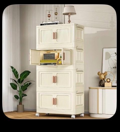 4-Tier Plastic Stackable Folding Storage Boxes with wheels and 1 Lid ...