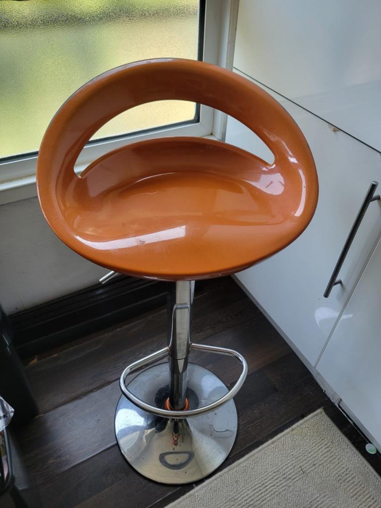 Orange Bar Stool with Chrome Base – Good Condition