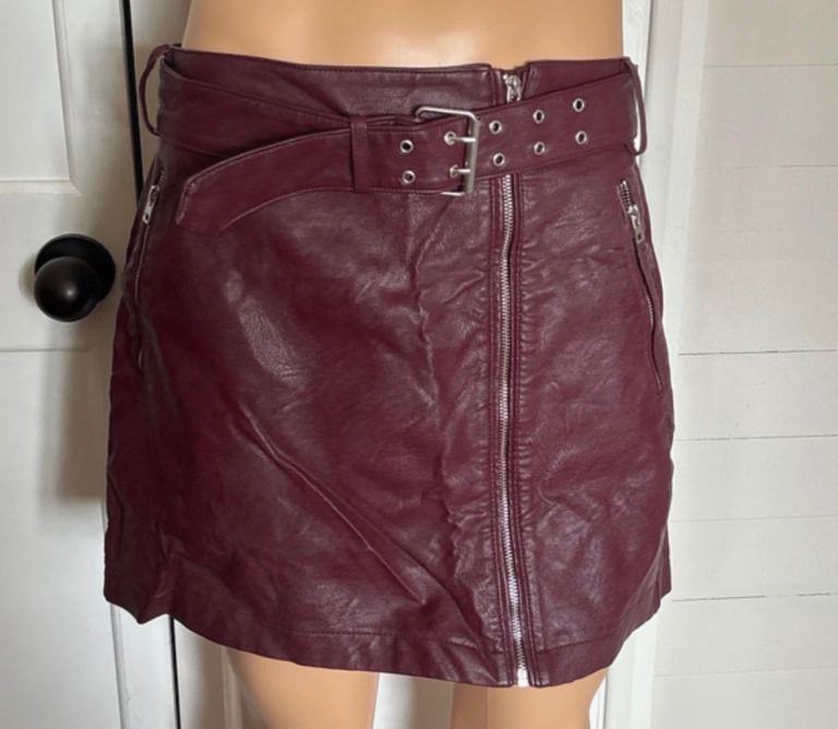 Topshop Red Faux Leather Mini Skirt – UK Size 14